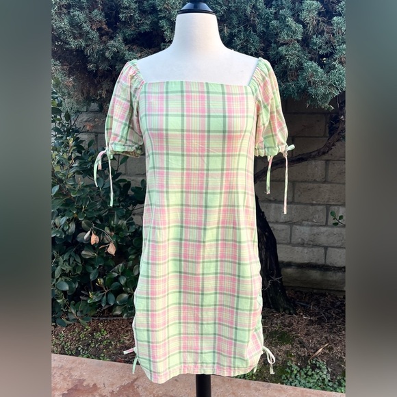 THE RAGGED PRIEST Urban Outfitters ~ Green & Pink Plaid Mini Dress ~ Size Small - Picture 4 of 9